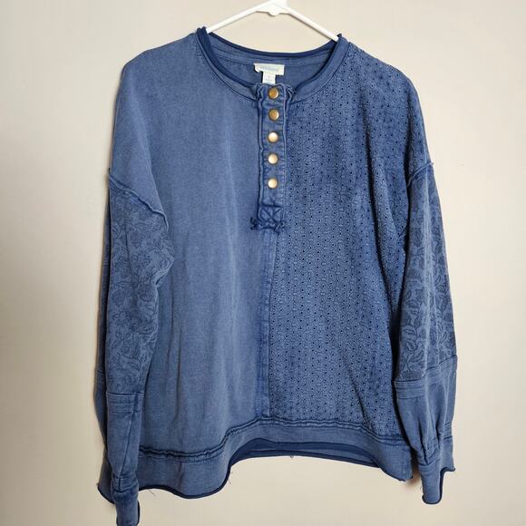 Sundance Oversized Henley Style Eyelet Print Top  Sz Small - Picture 2 of 11